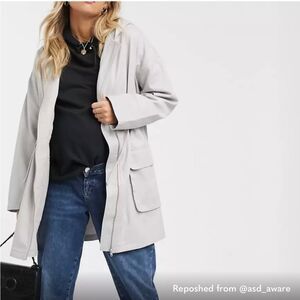 ASOS gray/tan hooded maternity cinch waist lightweight summer coat cotton sz 4